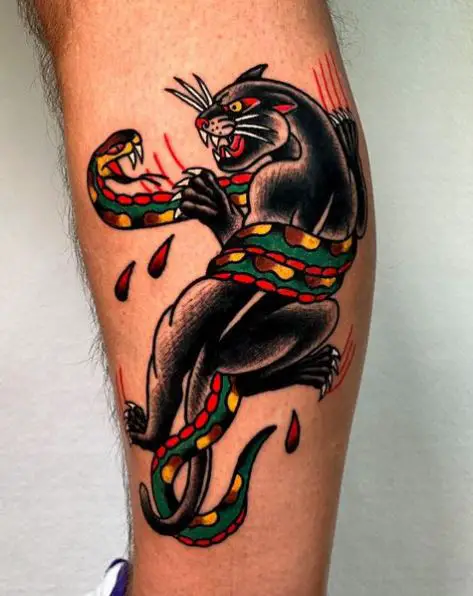 Traditional Black Panther and Snake Tattoo