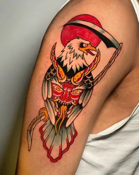 Traditional Eagle and Mask Tattoo