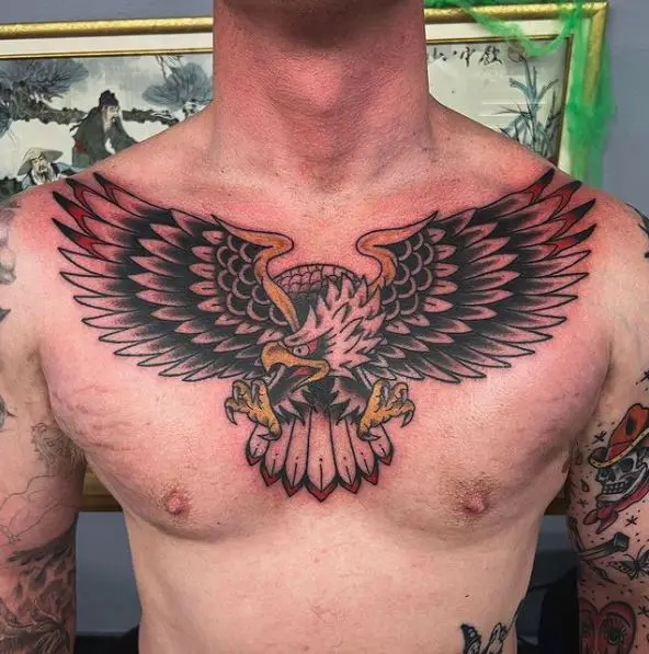 Traditional eagle chest tattoo piece