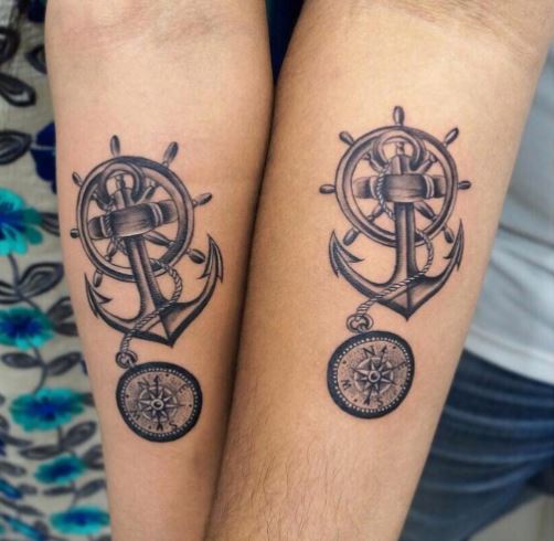 Anchor and Compass Matching Tattoo