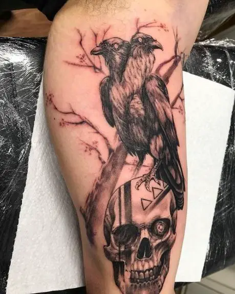 Twin Head Raven on the Skull Tattoo