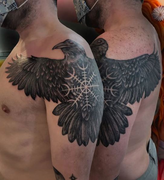 Viking Compass Raven Shoulder Tattoo Piece