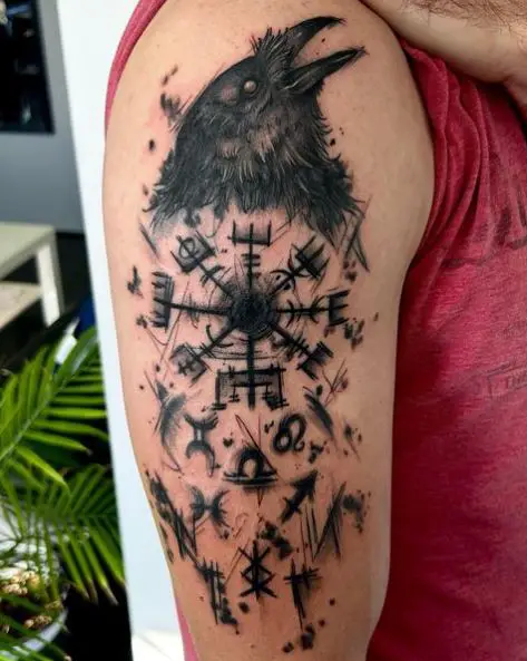 Viking Compass and Raven Mashup Tattoo