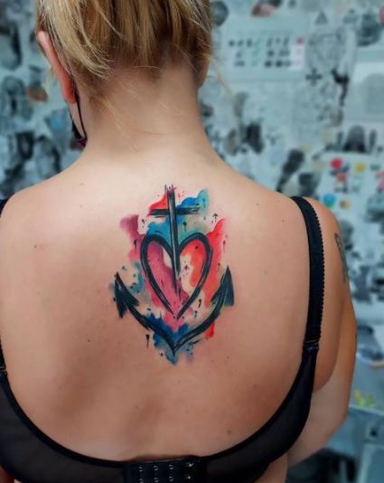 Water Colored Anchor Back Tattoo