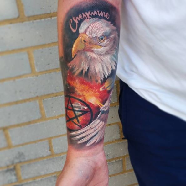 White Inked Eagle Head Tattoo