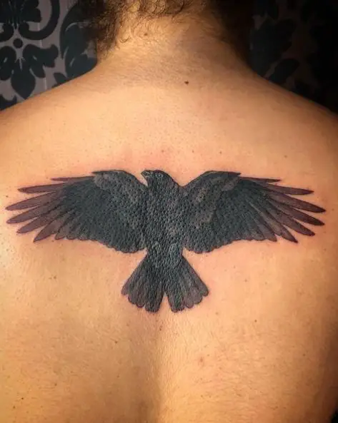 Wide Wings Raven Back Tattoo