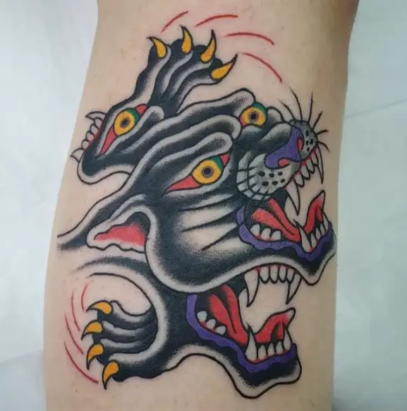 Wild Roaring Traditional Panther Tattoo