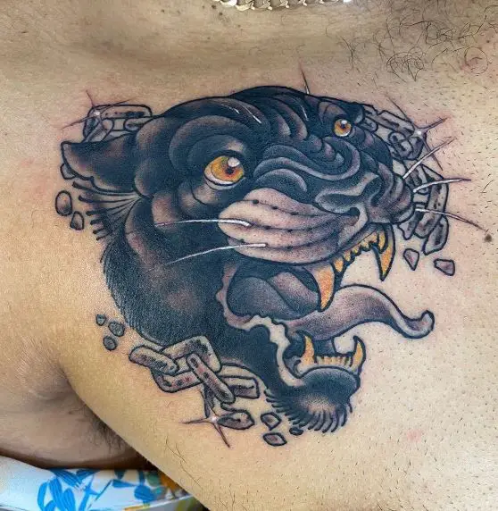 Wild Yellow Eye Panther Head Tattoo