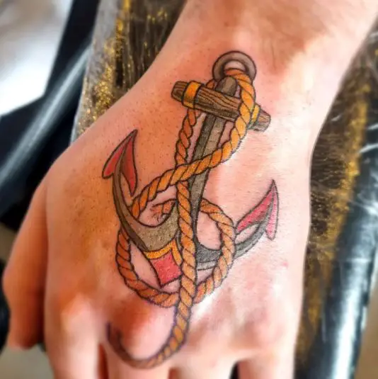 Colored Anchor Tattoo with Yellow Infinity Rope