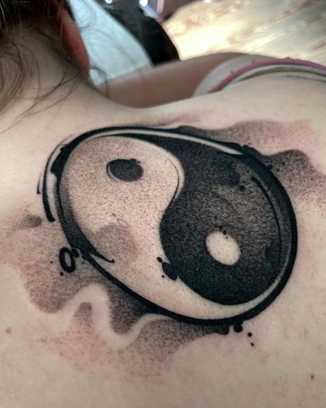 Shaded Yin Yang Back Tattoo