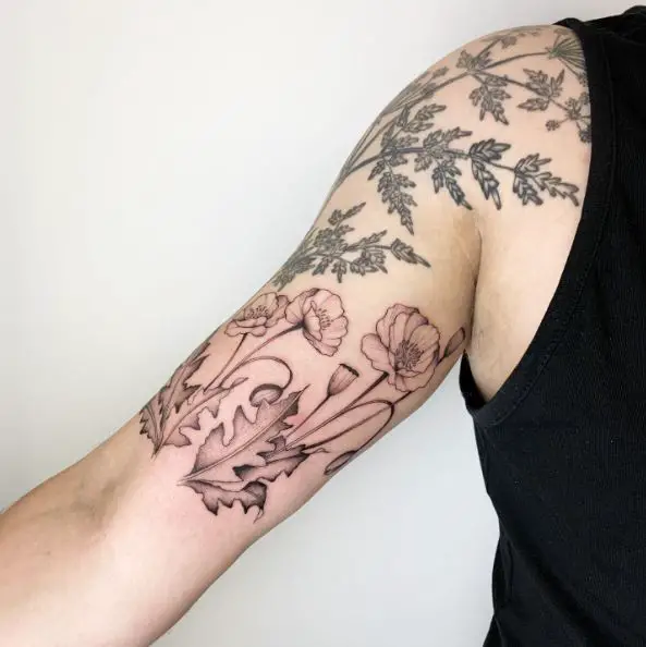 poisonous botanical half sleeve tattoo