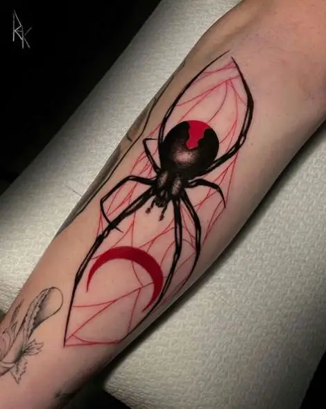 Spider Net and Black Widow Forearm Tattoo