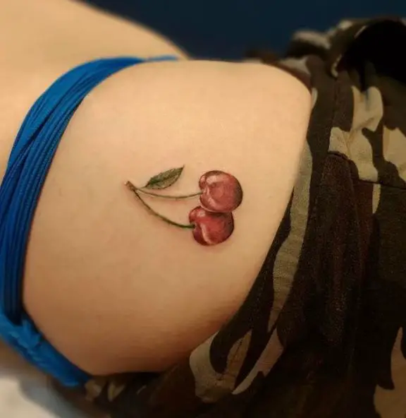 Colored Cherries Hip Tattoo
