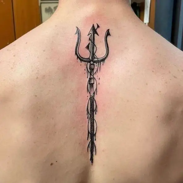 Black Trident Spine Tattoo