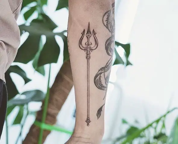 Grey Trident Forearm Tattoo