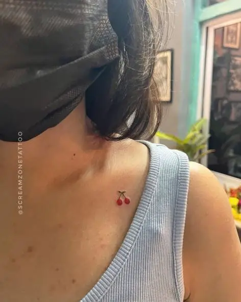 Minimalistic Cherry Shoulder Tattoo