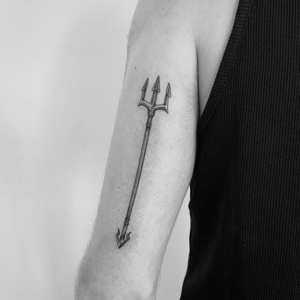 Black and Grey Trident Arm Tattoo