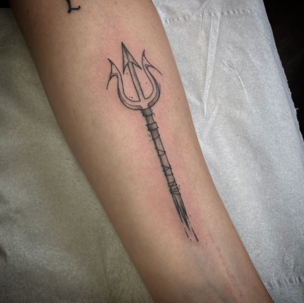Trident with Broken Stick Forearm Tattoo