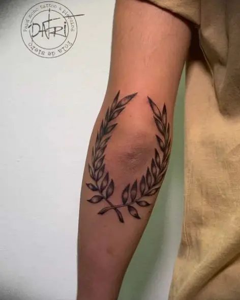 Grey Laurel Wreath Elbow Tattoo