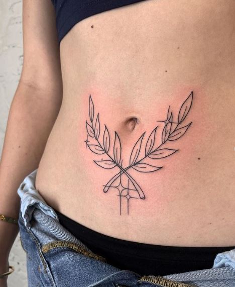 Stars and Laurel Wreath Belly Tattoo