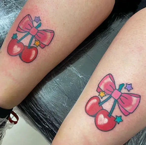 Cherries with Bows Legs Tattoos