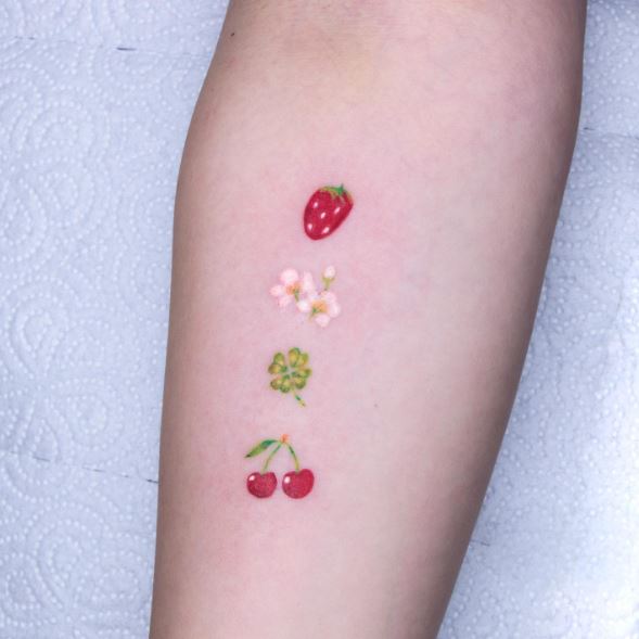 Flowers with Strawberry and Cherry Tattoo