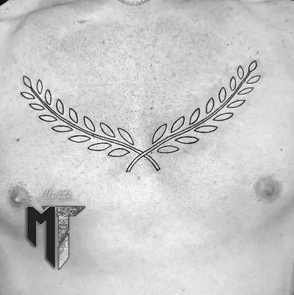 Grey and White Laurel Wreath Chest Tattoo