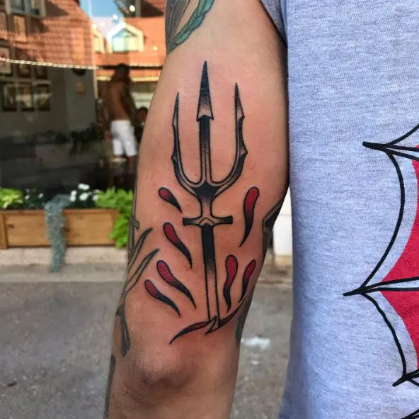 Blood Drops and Trident Arm Tattoo