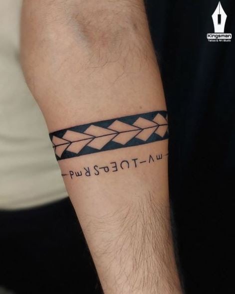 Letters and Tribal Armband Tattoo