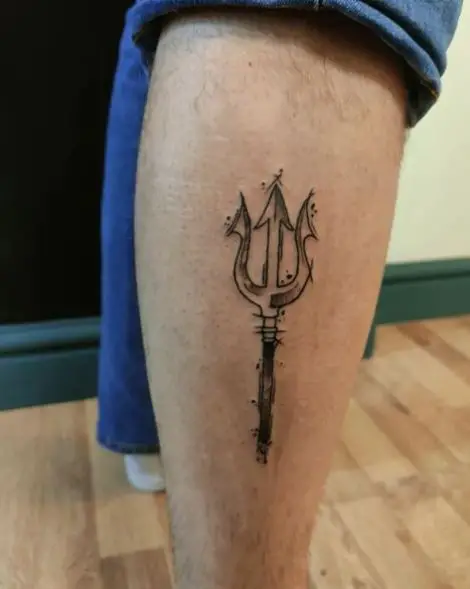 Grey Trident Calf Muscle Tattoo