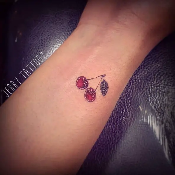 Minimalistic Cherry Wrist Tattoo