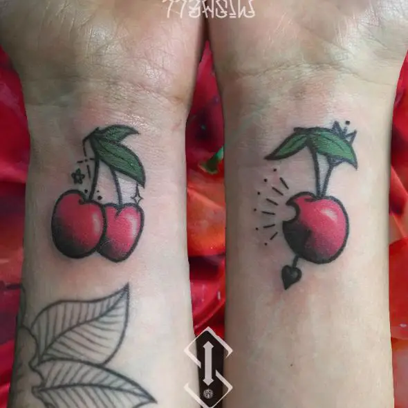 Cherries Tattoos on both Wrists