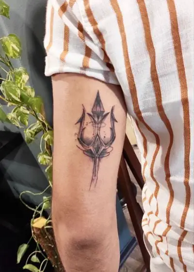 Black Trident Arm Tattoo