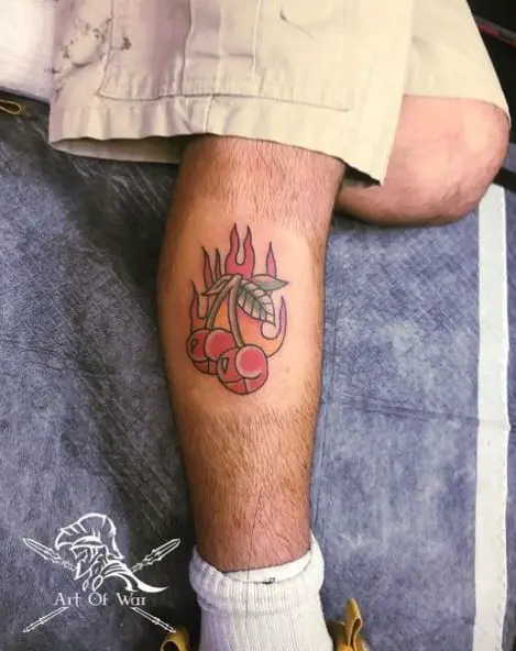 Burning Cherries Leg Tattoo
