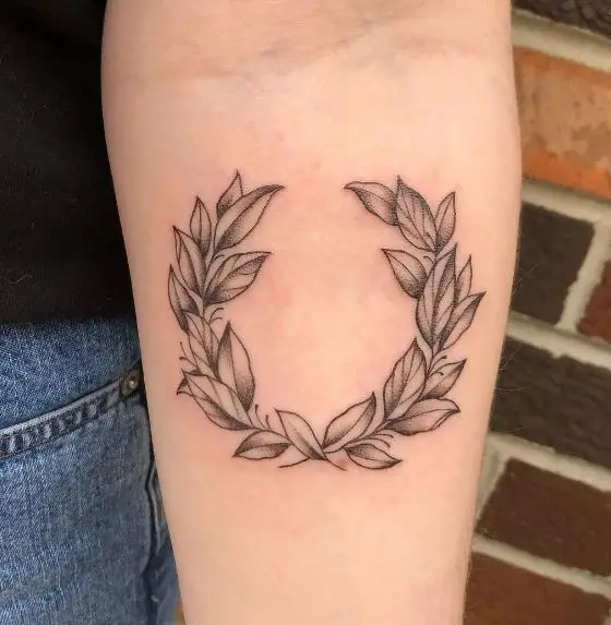 Grey Shaded Laurel Wreath Forearm Tattoo