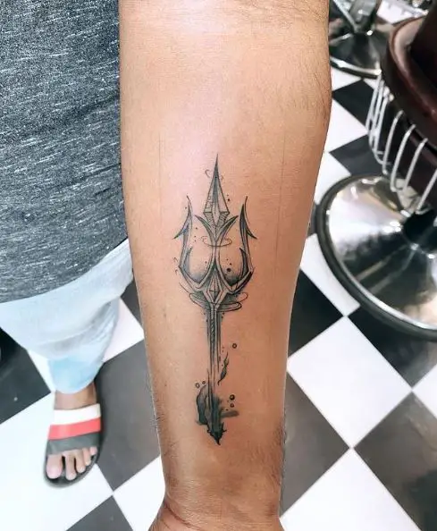 Black and Grey Trident Forearm Tattoo