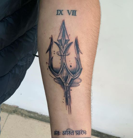 Roman Numbers and Trident Arm Tattoo