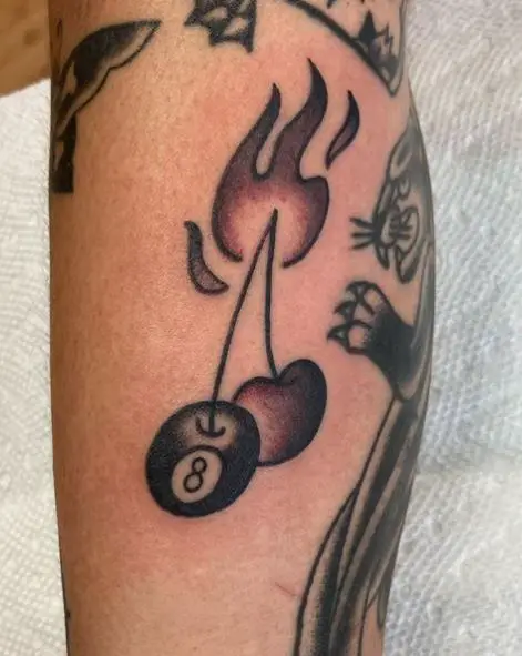 8 Ball and Cherry on Fire Tattoo