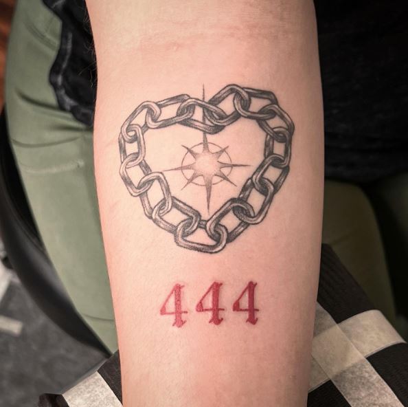 Chain Heart and Red 444 Arm Tattoo