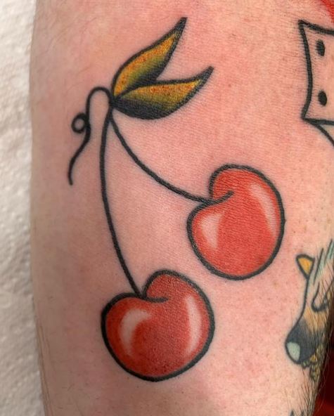 Simple Red Cherries Arm Tattoo