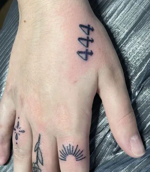Black Number 444 Hand Tattoo
