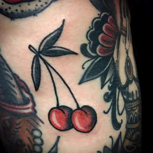 Cherries with Leaves Tattoo