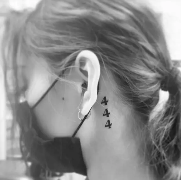 Bold 444 Behind Ear Tattoo