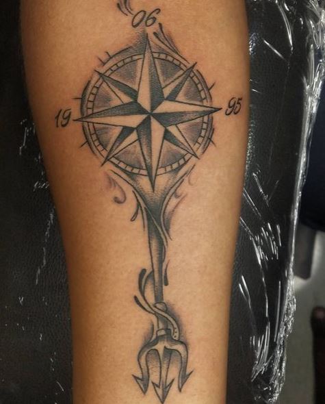 Compass and Trident Tattoo