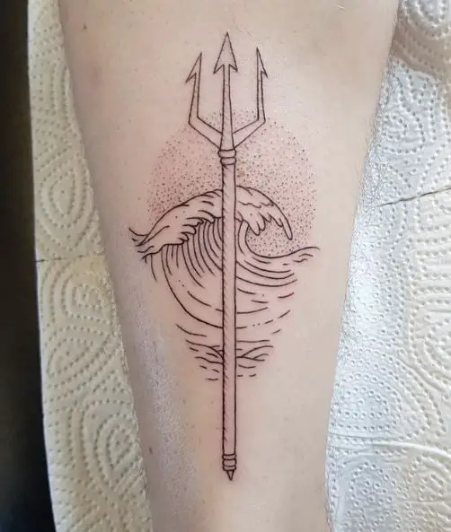 Wave and Poseidon Trident Tattoo