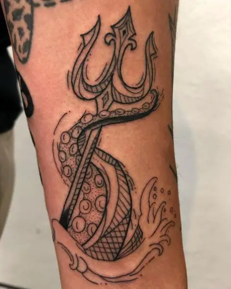 Octopus and Trident Arm Tattoo