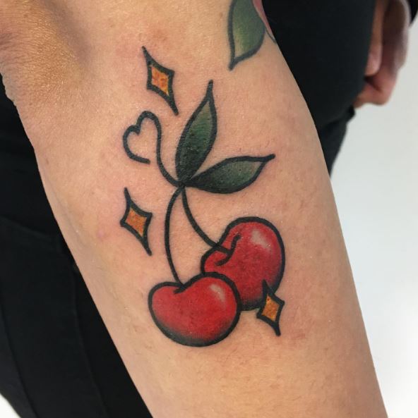 Hearth and Diamonds with Cherries Tattoo