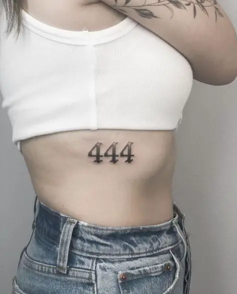 Bold Number 444 Ribs Tattoo