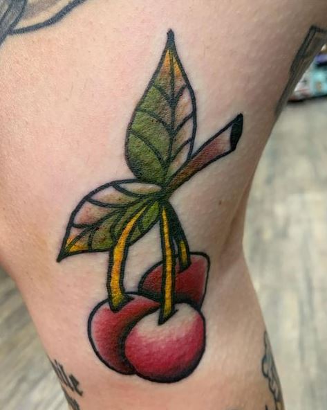 Colored Three Cherries Tattoo