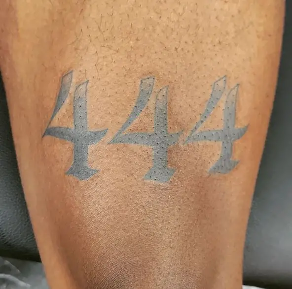 Grey Bold 444 Knee Tattoo